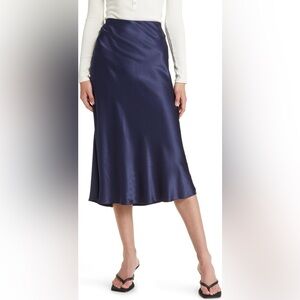 Rails Deep Blue Satin Midi Skirt
